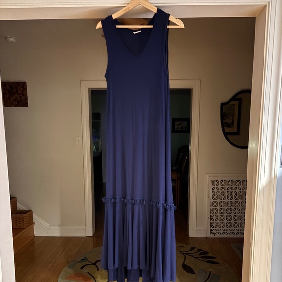 Spense Navy Blue Vneck Maxi Dress with Fringe Detail--M - Picture 1 of 2